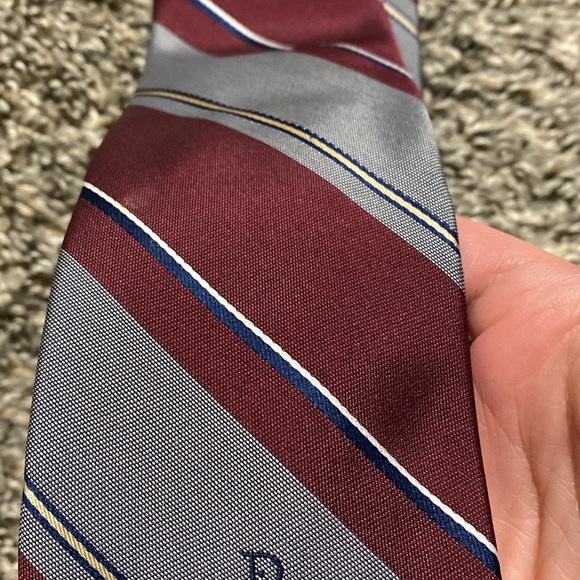 Christian Dior Burgundy and Gray Striped Tie - Picture 4 of 5